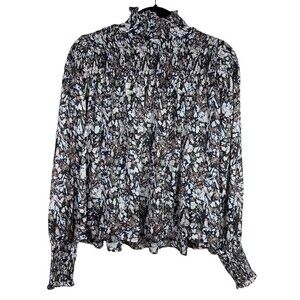 House of Harlow 1960 Blouse Women's Medium Chiffon Mock Neck Long Sleeve Smocked